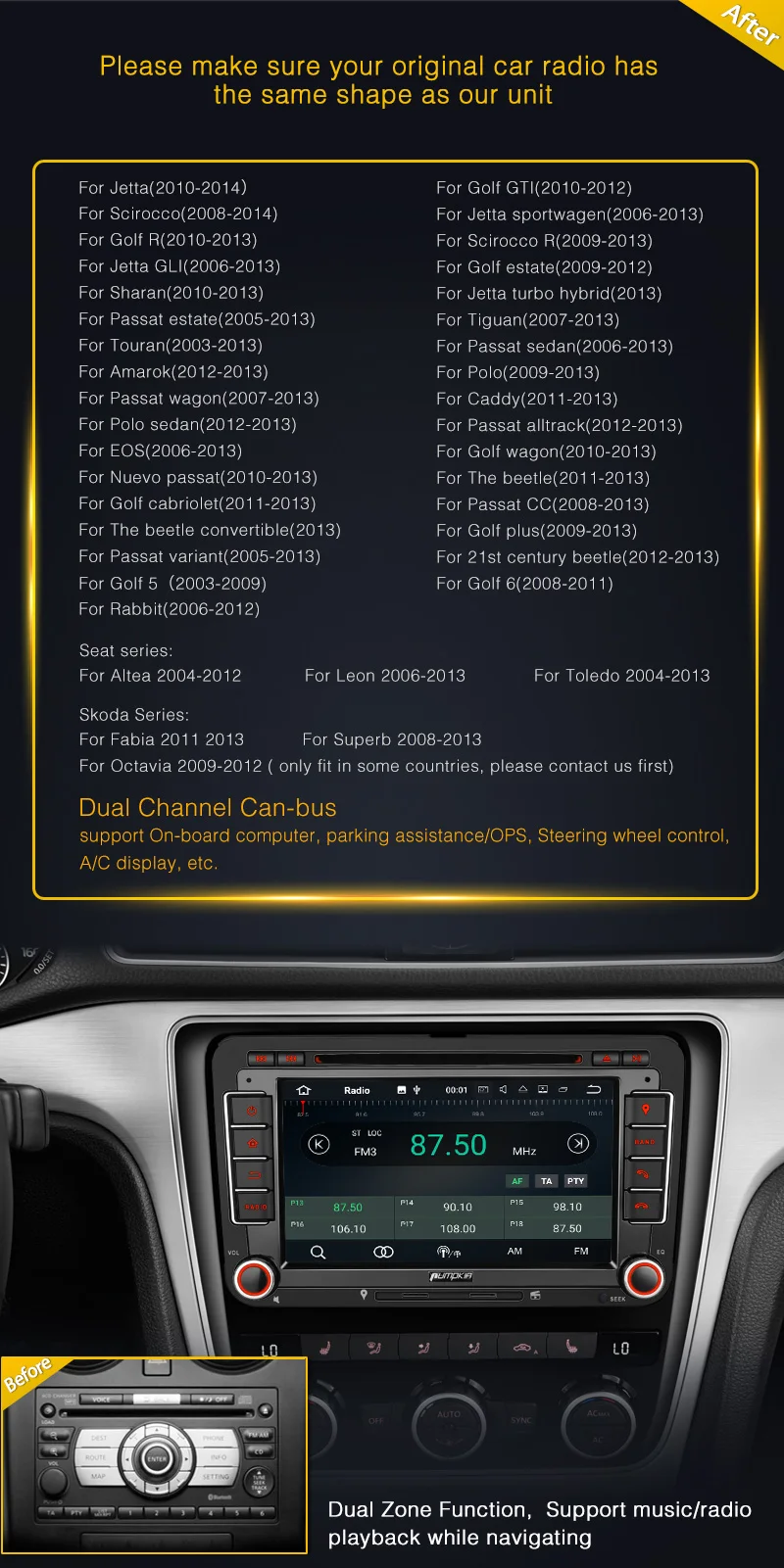 Perfect Pumpkin 2 Din 7" Android 8.0 Car DVD Player GPS Car Stereo For VW/Skoda/Passat FM Rds Radio Fast Boot Wifi 4G DAB+OBD2 Headunit 3