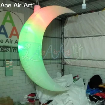 

2 m H Colorful LED Night Club Ceiling inflatable ramadan Decoration illuminating Inflatable Meniscus Crescent Moon for stage
