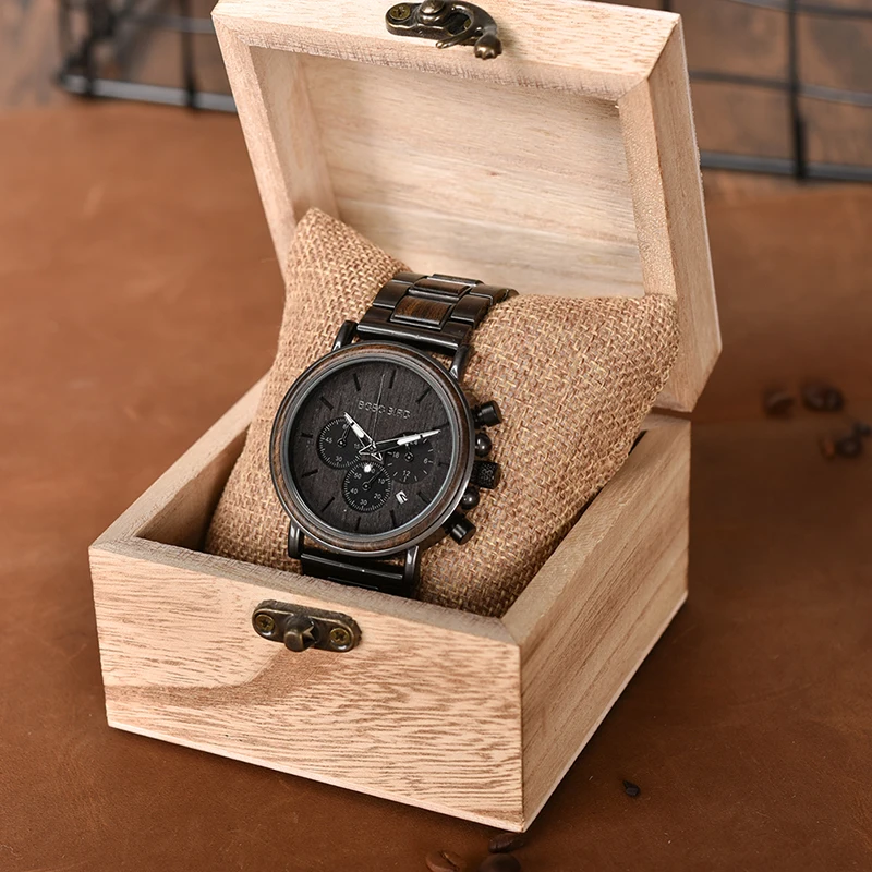 BOBO BIRD деревянные мужские часы Relogio Masculino лучший бренд класса люкс СТИЛЬНЫЙ Хронограф военные часы в деревянной подарочной коробке