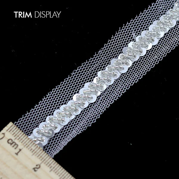 Beaded Sequin Braided White Lace Ribbon Trim Embellishment Applique