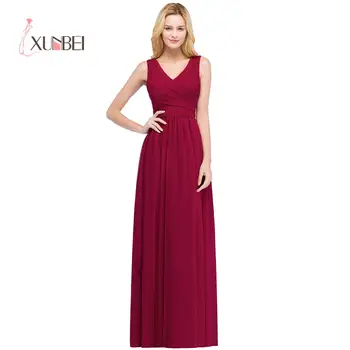 

Robe demoiselle d'honneur 2 Style V Neck / One Shoulder Burgundy Bridemaid Dresses Long Chiffon Prom Dress Party Gowns