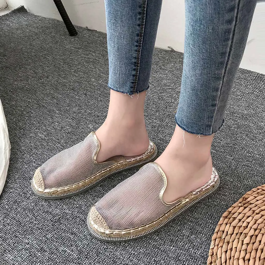 

Women Slippers Summer Sandals Hemp Rope Rhinestone Casual Shoes Flat Shoes Platform Back Buckles Sandals Mujer Saptaos Shoes