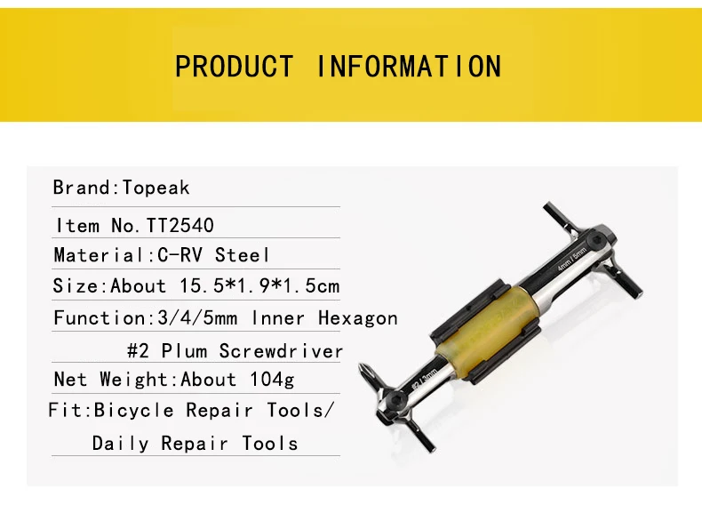 TOPEAK 4 в 1 Многофункциональный набор инструментов для ремонта велосипеда C-RV Сталь MTB дорожный велосипед 3/4/5 мм Внутренний шестигранный Слива Отвертка Инструмент TT2540