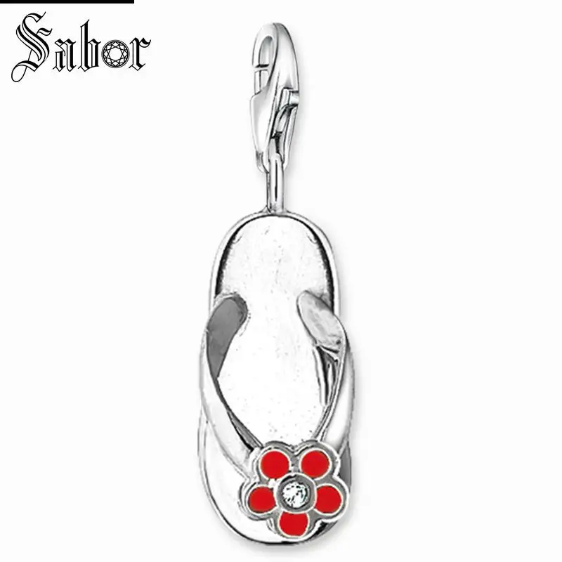

thomas Flower Flip Flop Charm,2019 Fashion Jewelry For Women Girls,Romantic Gift 925 Sterling Silver Fit Bracelet charms