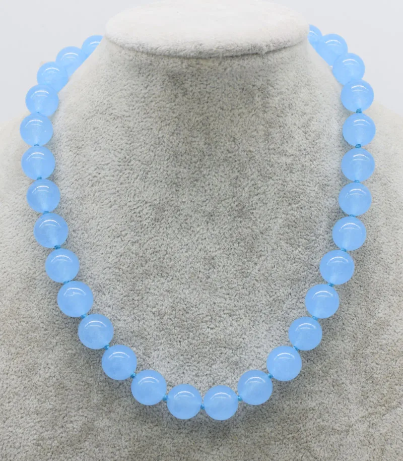 

light blue jade round 12mm necklace 18inch wholesale beads nature FPPJ