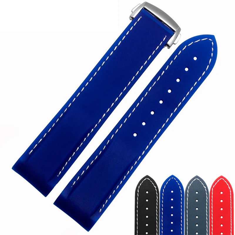 

20mm 22mm new watchbands diver curve end waterproof sports silicone rubber strap and deployment buckle for bussiness gentleman