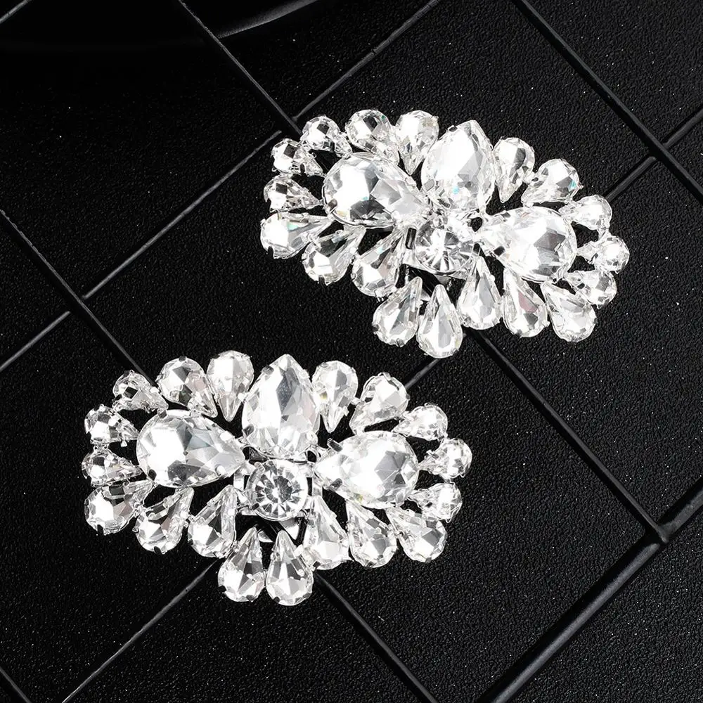 1 Pair 2pcs Decorative Shoe Clips Buckle Rhinestone Crystal Flower