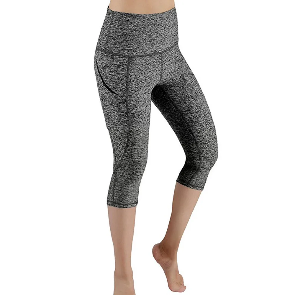 Для женщин полиэстер Леггинсы с карманами для занятий фитнесом спортом в тренажерном зале для бега спортивные обтягивающие узкие брюки с эластичной резинкой на талии брюки# P5 - Цвет: Серый