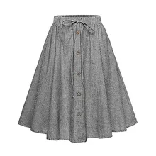 KLV Новая повседневная Женская Полосатая однобортная кружевная простая Расклешенная юбка с высокой талией, Женская плиссированная юбка 5,7