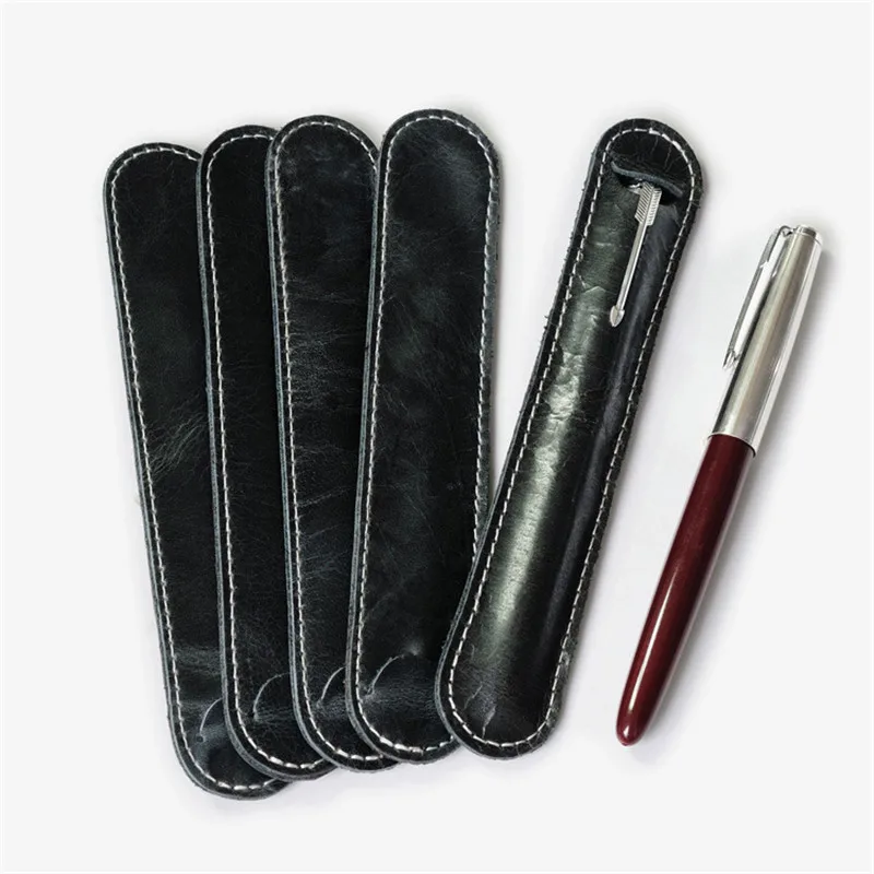 

2019 Handmade Genuine Leather Pencil Bag Cowhide Fountain Pen Case Holder Vintage