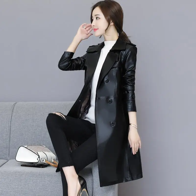 2019 New Women Sheepskin Genuine Leather Jackets Lady Spring Vintage Turn-down Collar Double Breasted Plus Size Coats