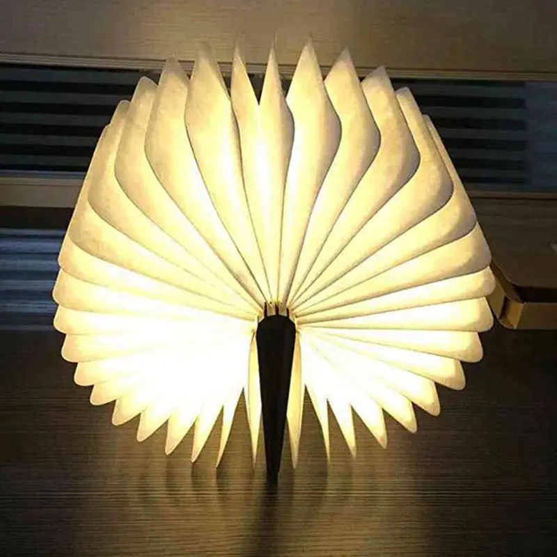 

Book Shape Night Light Wood Paper Craft USB Rechargeable Room Desktop Sleeping Lamp Table Ornament Home Accessories