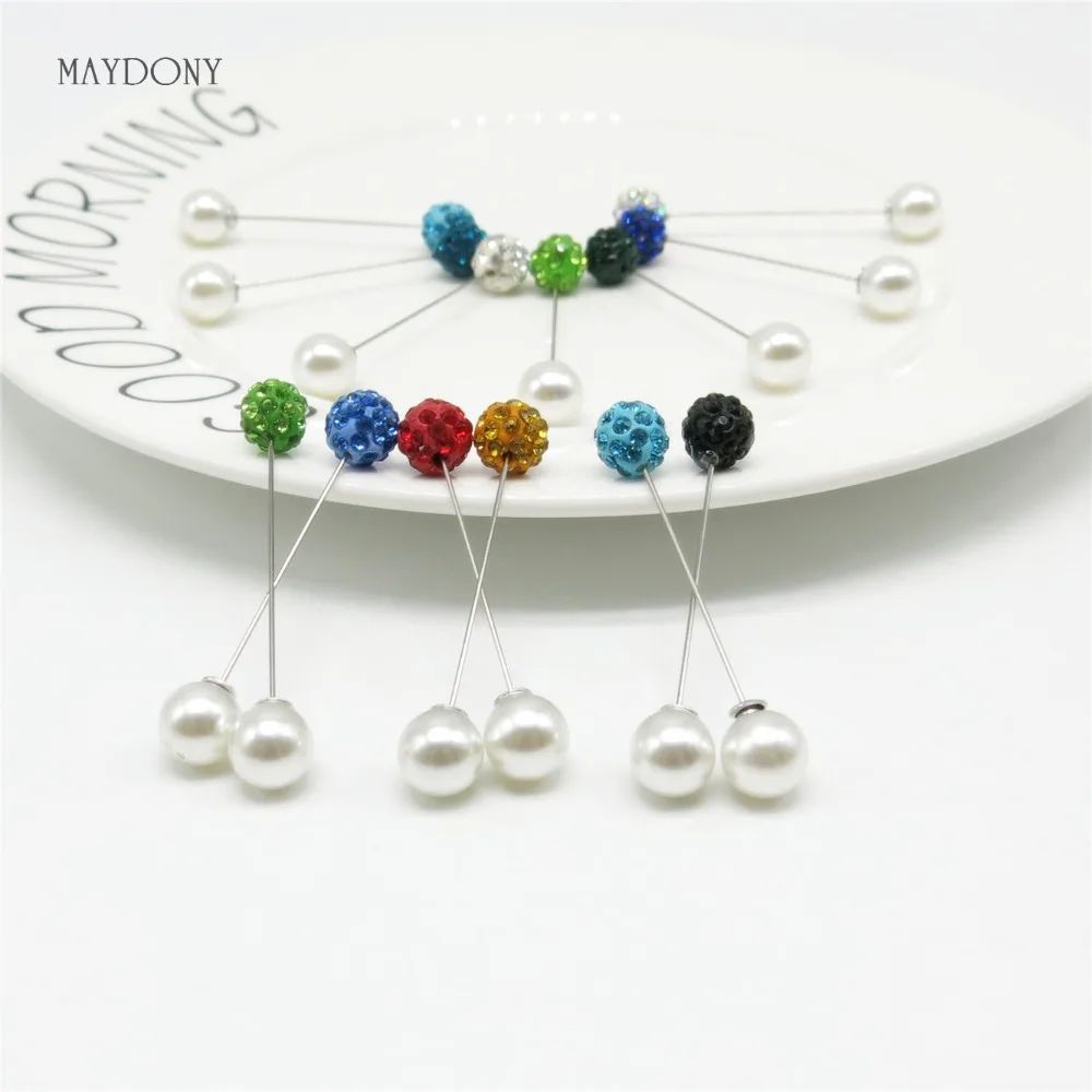 

SP133 3pcs/Set Fashion 10mm colors Shambara Crystal Ball Brooch Pin Muslim Hijab Scarf Pins Scarf Clip Wedding Pin For Women