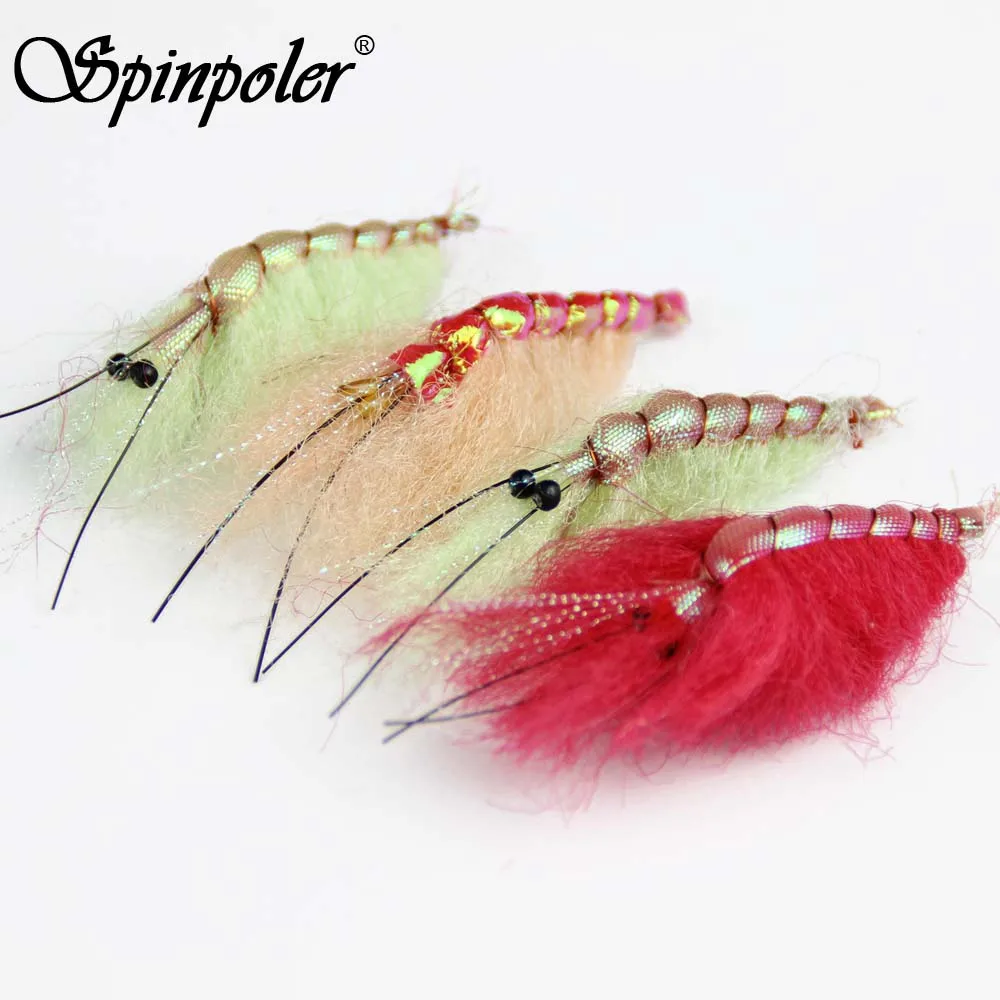 SPINPOLER 4Pcs Big Shrimp Fly Fishing Hooks Saltwater Bait Fish Flies