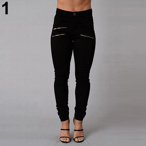 Women s Sexy Fashion Zippers Stretchy High Waist Skinny Pants Jeans Trousers
