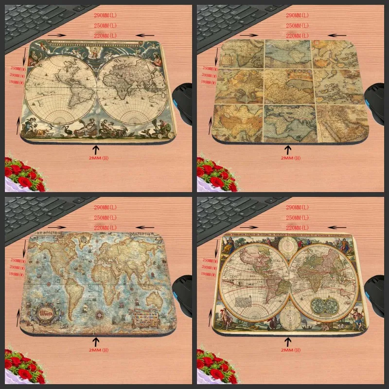 

Antique Map of the world Hot Sell Design Anti-slip New Arrival Customized Rectangular Mouse Pad Computer PC Nice Gaming As Gift