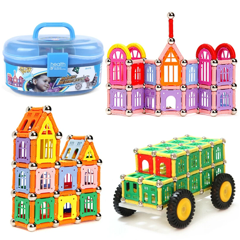 

Cute Toy Children Magnetic Building Blocks 278pcs Educational Toy Storage Box Magnetic Stick Magnetic Building Block JM001
