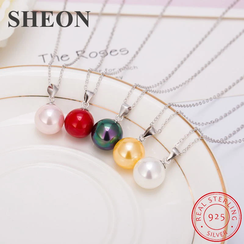

SHEON 5 Colors 100% 925 Sterling Silver Simple Round Pearl Necklaces & Pendants For Women Sterling Silver Jewelry New Arrivals