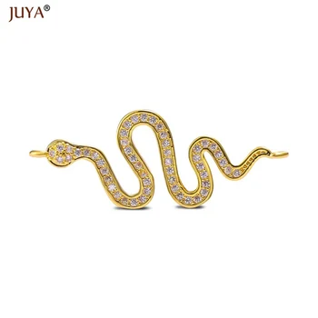 

JUYA ACCESSORIES FOR JEWELRY New Design CZ Rhinestone Curved Snake Connectors Charms For Making Jewelry Findings Component