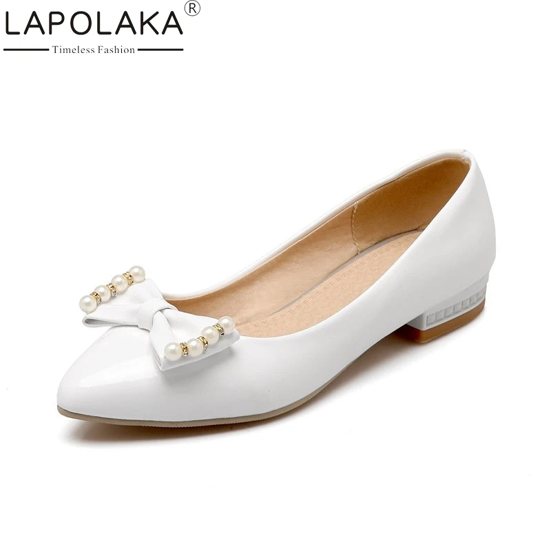 

LAPOLAKA 2018 Spring Autumn Sweet Shallow Women Ballet Flats Bow Beading slip-on Shoes Woman Big Size 33-43 Casual Footwear