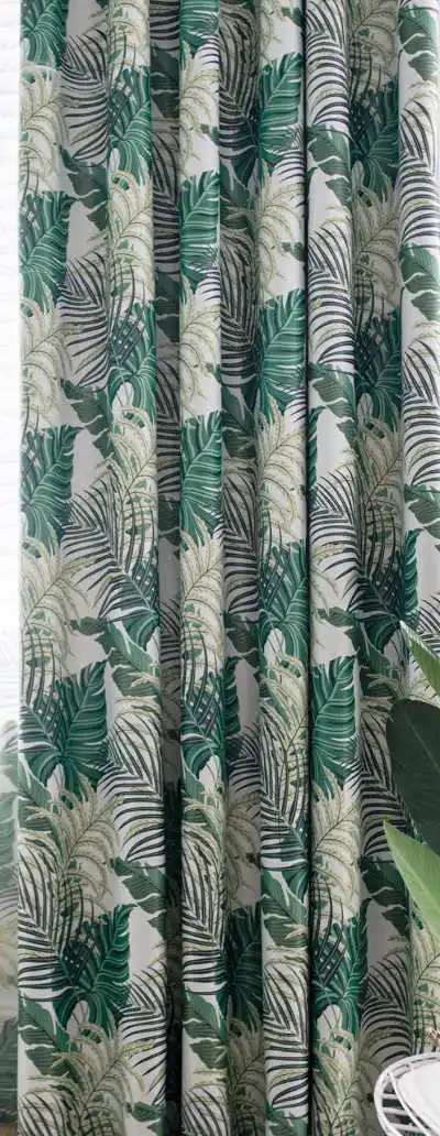 Затемненные занавески с тропическим принтом для гостиной, зеленые листья, пальма, тюль, вуаль, подстежка для спальни, оконные шторы, обработанные - Цвет: green cloth