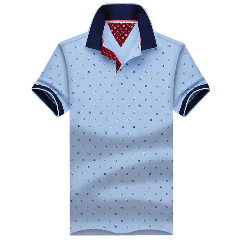 Мужская брендовая рубашка поло с коротким рукавом, брендовые рубашки поло для мужчин, хлопковые дышащие мужские поло с коротким рукавом, 4XL, прямые продажи с фабрики - Цвет: Light blue 01