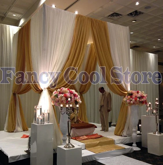 3m 3m 3m Gold White Square Canopy Drape Chuppah Arbor Drape With