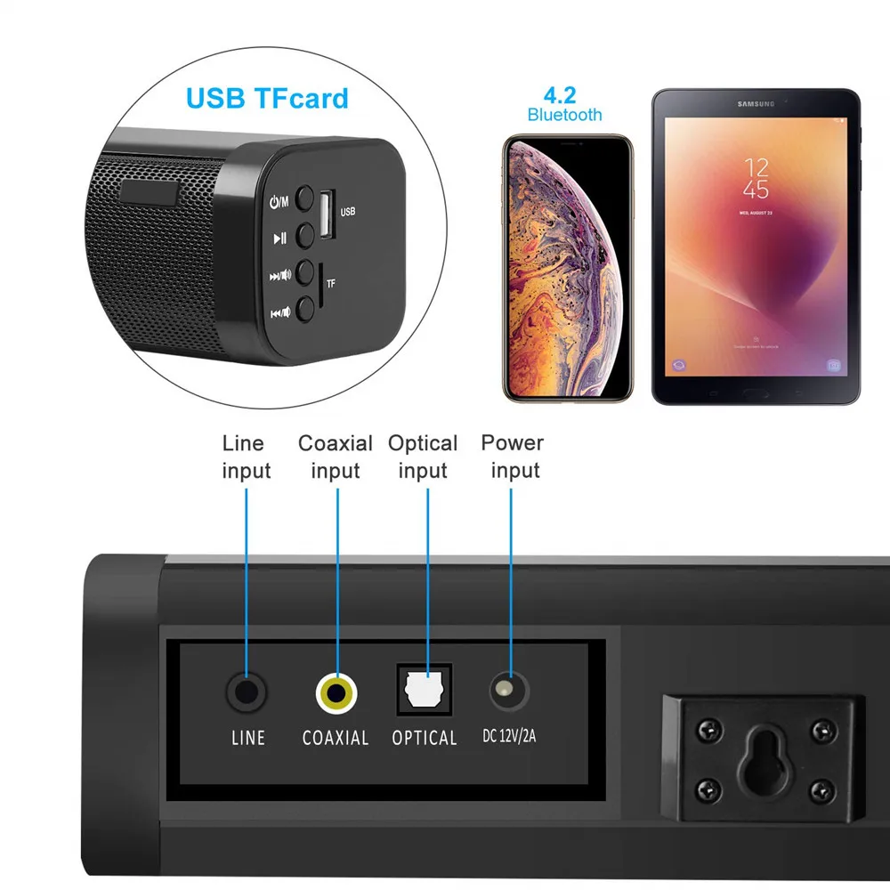 HYASIA 40W Bluetooth 4.2 Soundbar TV AUX Coaxial TF Wireless Sound bar Bluetooth Speaker TV Home Theater Sound System Parlantes
