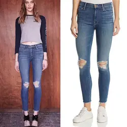 Модные женские джинсы с высокой талией, эластичные, с двойным коленом, с кисточками, новые, хит продаж