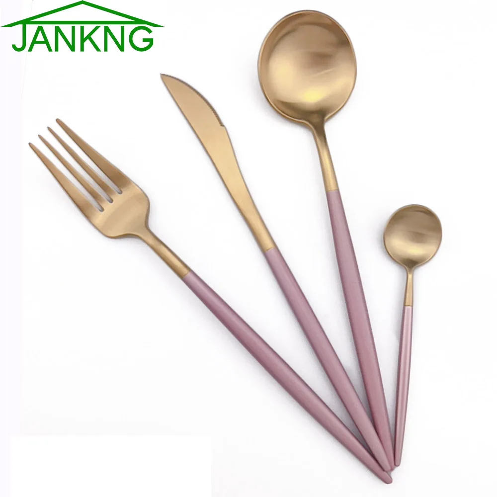 4 unids/set de vajilla de acero inoxidable de oro blanco y rosa real, cuchillo plateado, tenedor, vajilla, cubertería, regalo de Navidad|Juegos de vajilla| - AliExpress