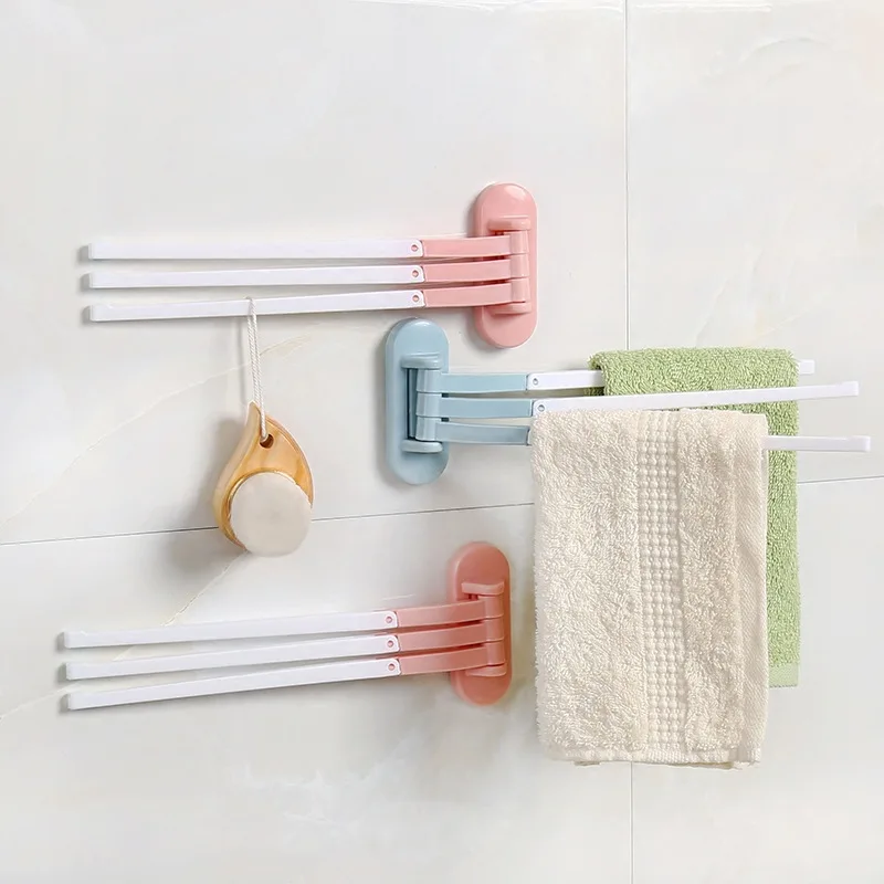 

Home Storage Plastic Towel Bar Rotating Towel Rack Bathroom Kitchen Wall-mounted Towel Polished Rack Holder Organizer