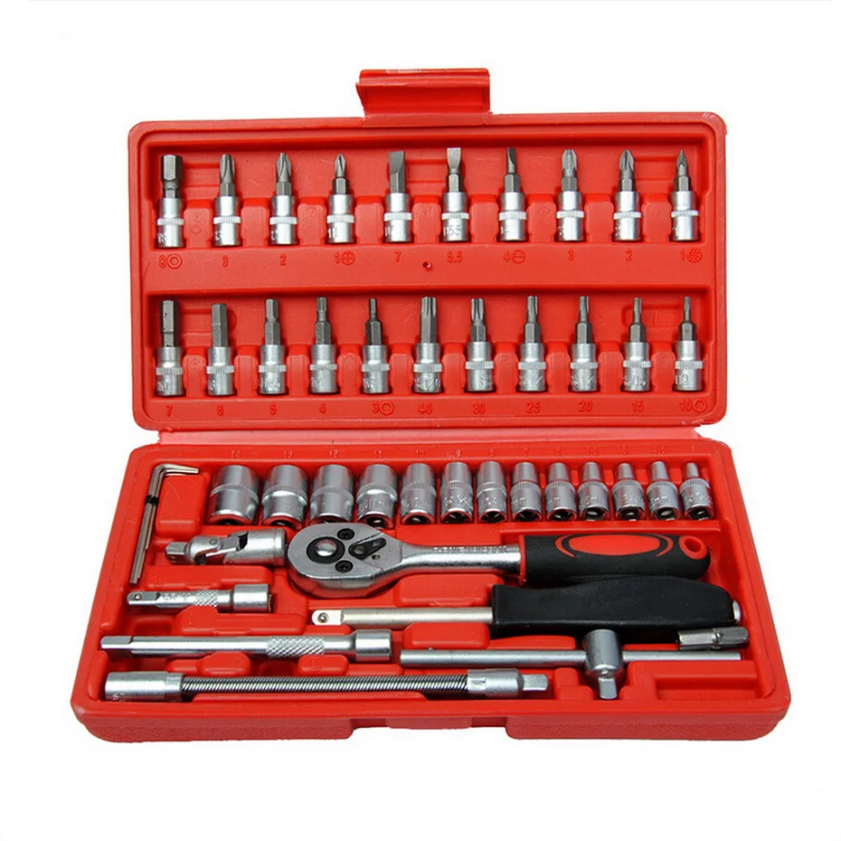 

JAKEMY Precision 46 in 1 Car Repair Tool Ratchet Torque Wrench Combo Tools Kit Auto Repairing Tool Set 1/4-Inch Socket Set