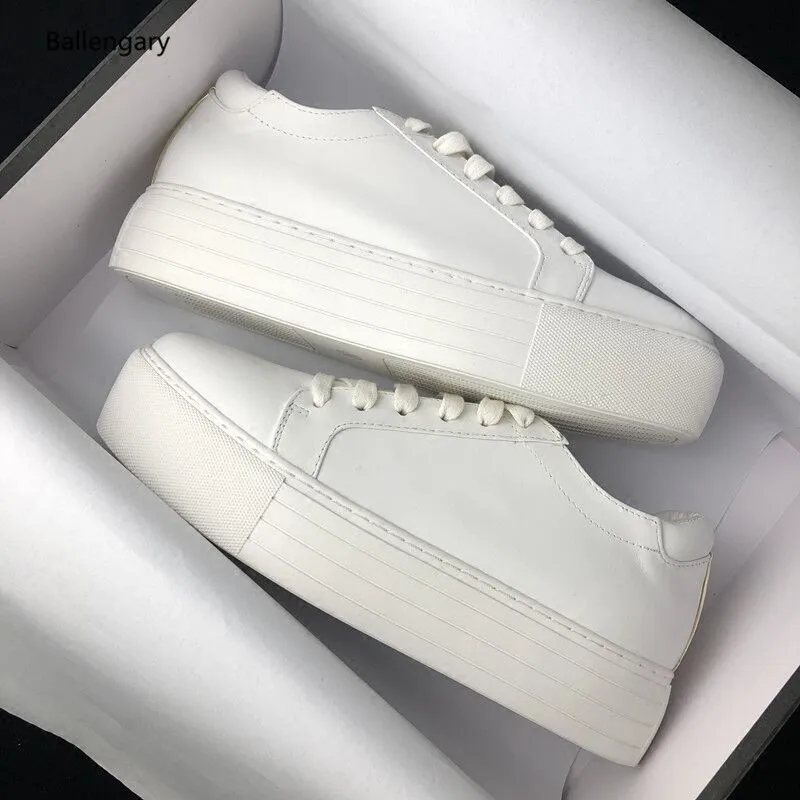 New Arrival Extended Sole Sneakers White Genuine Leather Chunky ...