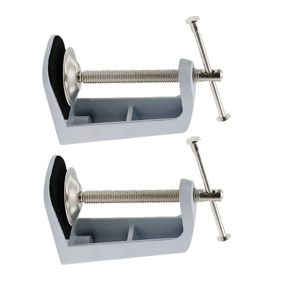 2 Pieces Metal Adjustable Arm Desk Clamp Table Lamp Clip Holder Stand White
