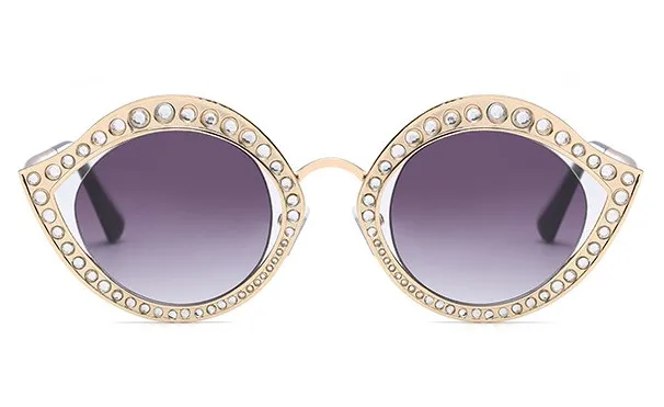 CCSPACE Кристалл кошачий глаз, декоративные солнцезащитные очки, овальная металлическая оправа, женские Брендовые очки, дизайнерские женские очки с защитой от ультрафиолета 45273