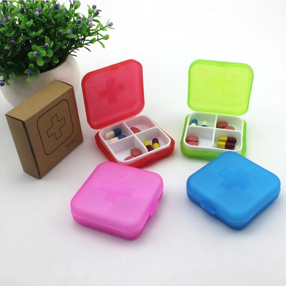 1 pc 4 Slot Safety Health Medicine Box Case Pill Box Case Portable