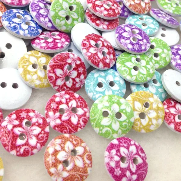 

10/50/100pcs Colorful Print Flowers Buttons 15mm Sewing Craft Mix Lots WB314