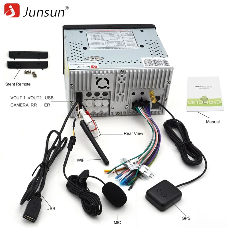 Junsun Universal 2 din Android 6.0 Car DVD player GPS+Wifi+Bluetooth+Radio+Quad Core 7 inch 1024*600 screen car stereo radio