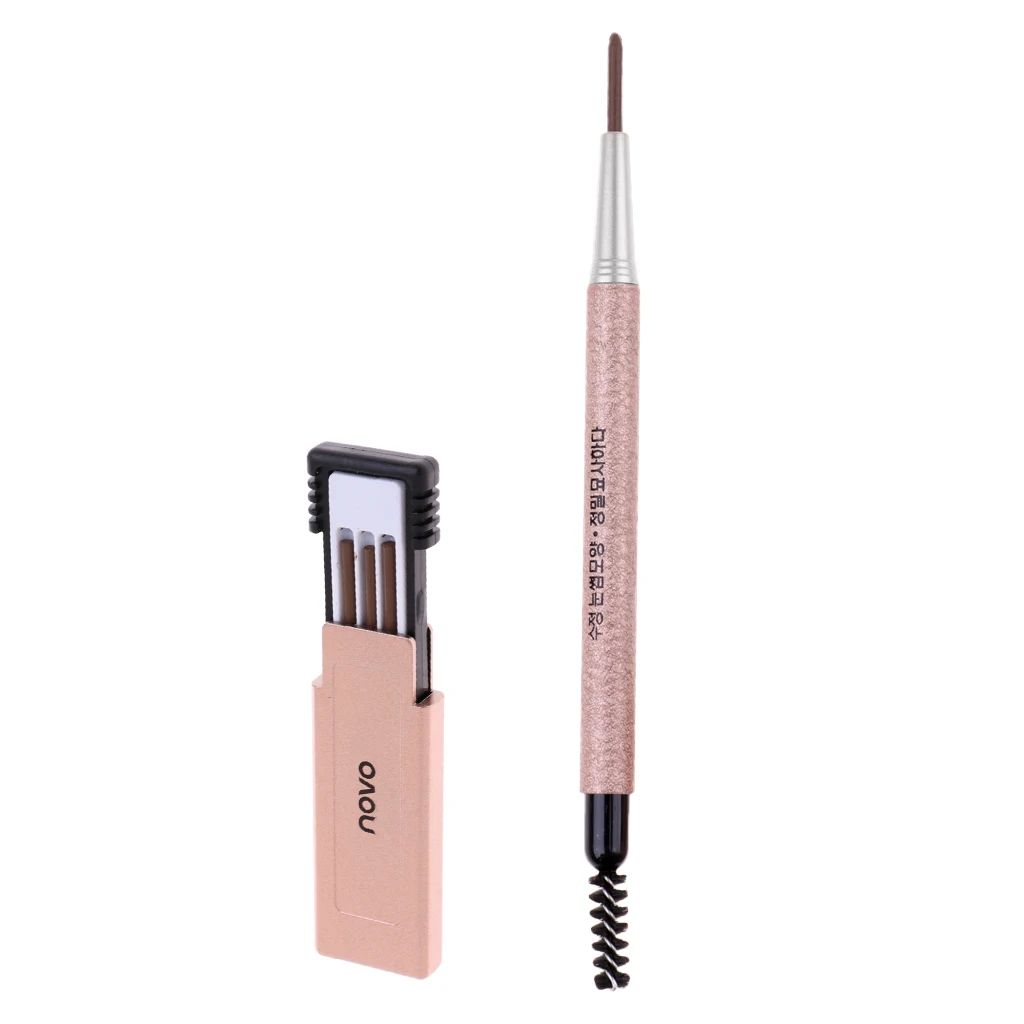 3 In 1 Portable Long Lasting Eyebrow Makeup Pencil With Brush Eye Brow Shaping Stencil 3 Refill Tips