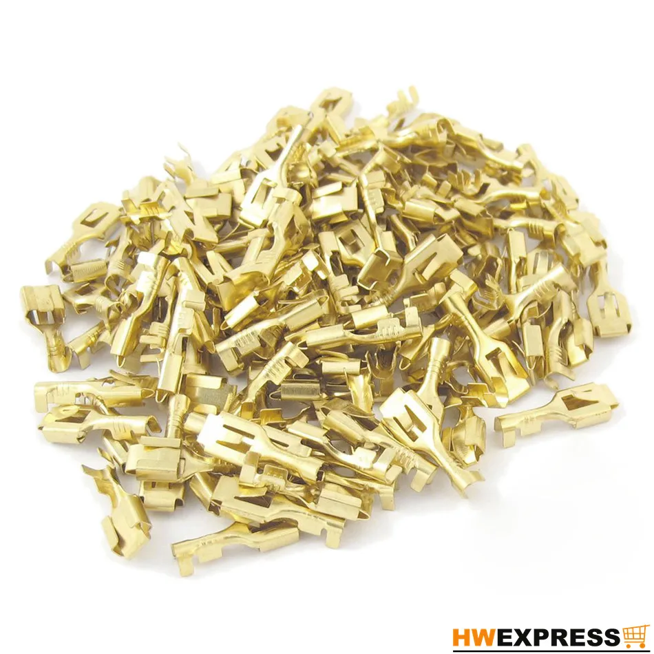 100 PCS Gold Tone 6.3 mm Wide Female Spade Crimp Terminal Connectorsin