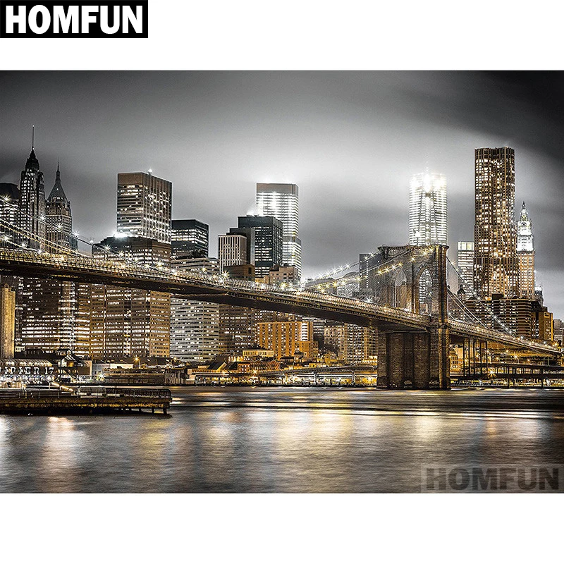 HOMFUN полная квадратная/круглая дрель 5D DIY Алмазная картина "мост город ночь" вышивка крестиком 5D домашний Декор подарок A01532