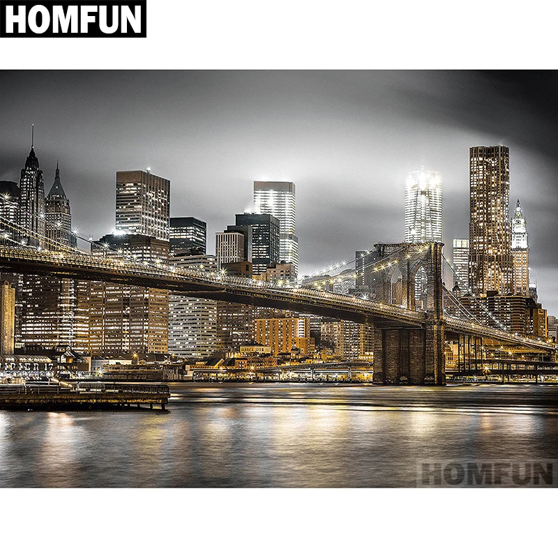 

HOMFUN Full Square/Round Drill 5D DIY Diamond Painting "Bridge city night" Embroidery Cross Stitch 5D Home Decor Gift A01532