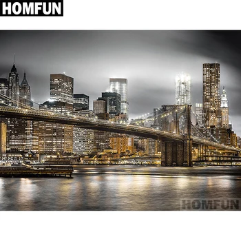 

HOMFUN Full Square/Round Drill 5D DIY Diamond Painting "Bridge city night" Embroidery Cross Stitch 5D Home Decor Gift A01532