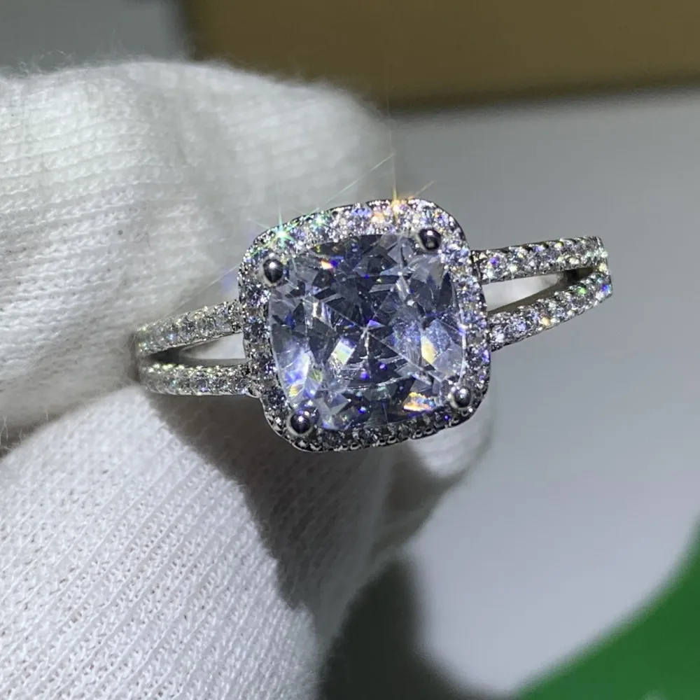 

Sparkling Luxury Jewelry 925 Sterling Silver Cushion Shape AAAAA Cubic Zirconia CZ Party Women Wedding Band Ring For Lover Gift