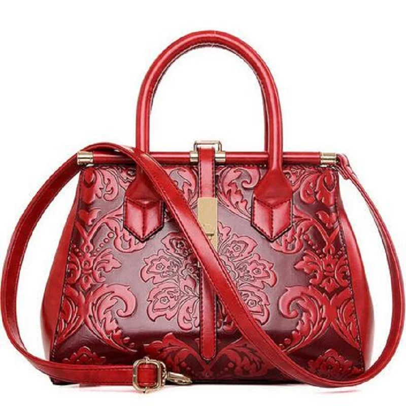 

2018 leather bag brand women bag red flower printting messenger bag shoulder bag ladies high quality handbags