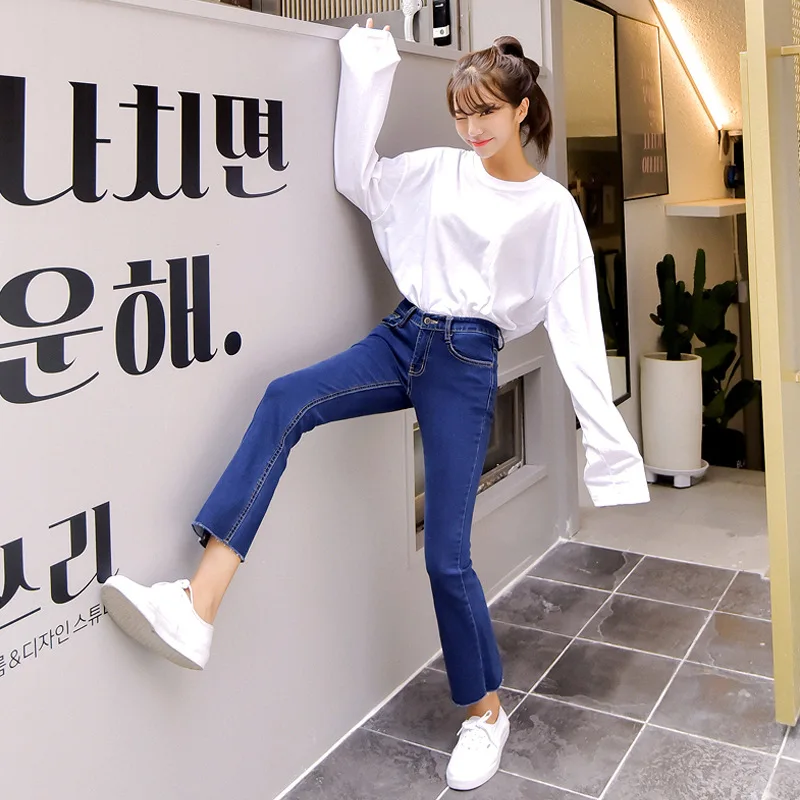 Осенние и зимние новые корейские эластичные черные джинсы с высокой талией, женские джинсы nine points jeansb3