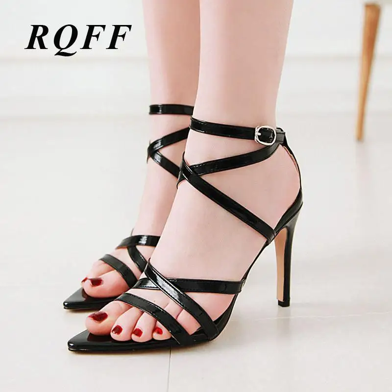 

RQFF Summer Fur High Heels Stripper Shoes Woman Luxury Lace Up Ladies Gladiator White Sandals For Women Sandales Femme 2019