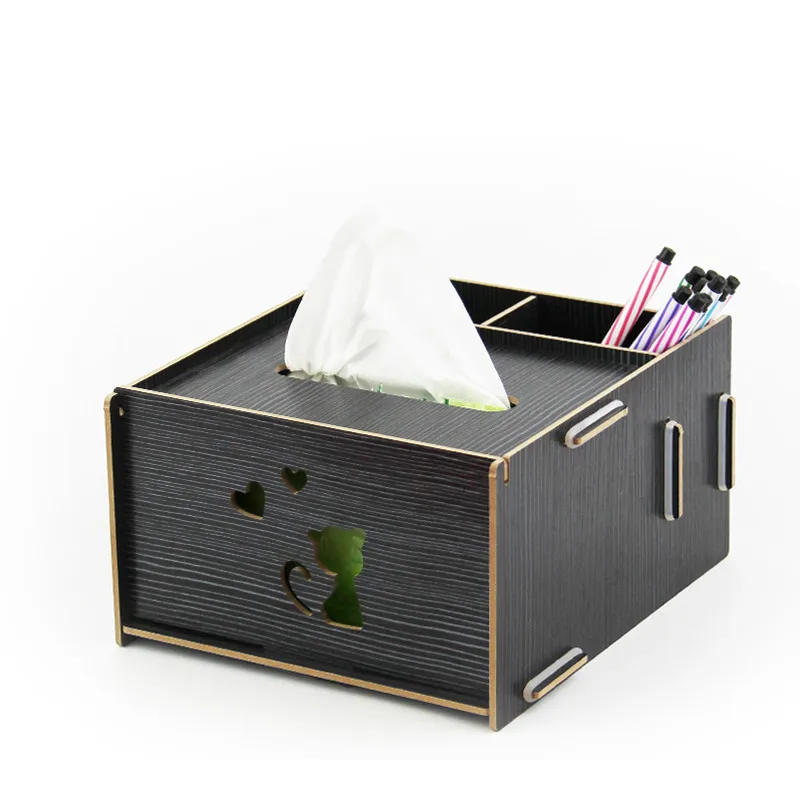 Офисная настольная креативная Экологичная деревянная многофункциональная перекачивающая бумага коробка держатель ручки - Цвет: B