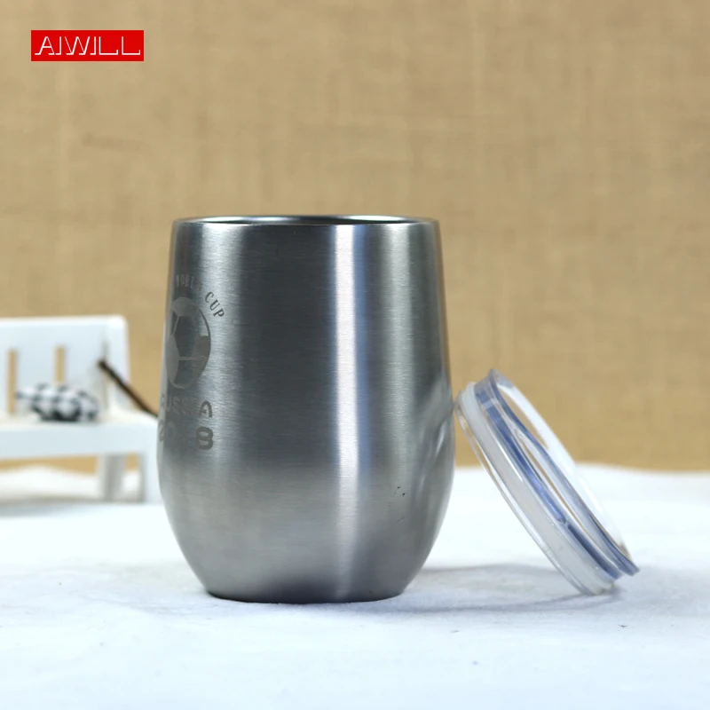 

Hot 304 Stainless Steel Wine Glass with Lid Wine Beer Cup New Style Swig Cups 9OZ Egg Shaped Cup Dropshipping