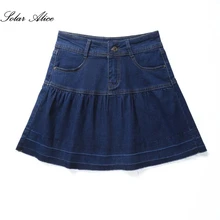 Новинка года, женская летняя джинсовая юбка, юбка выше колена для девочек, джинсовая мини-юбка со складками, большие размеры 26-40
